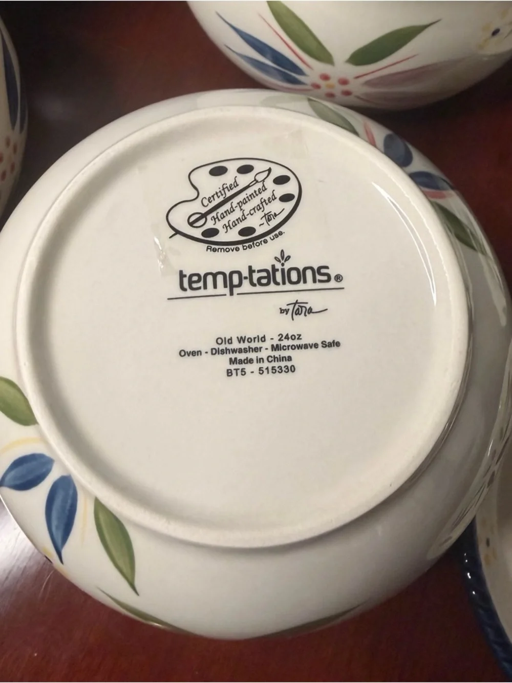 Temp-tations Old World 9pc 24oz Floral Soup Bowls w/ Metal Rack Stacking